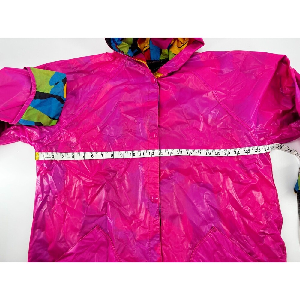 Vtg Shedrain Raincoat Jacket Womens L Pink Floral Lined Hooded Pop Art 90s Retro - Picture 3 of 6